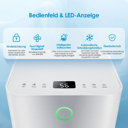 15㎡ Luftentfeuchter, 15L Luftentfeuchter mit 3 Modi, Mobiler Luftentfeuchter, 25,5 x 22 x 45 cm, Weiß