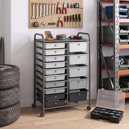 15-Drawer Rolling Cart, Black – Metal Frame, Swivel Casters