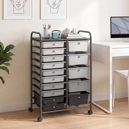 15-Drawer Rolling Cart, Black – Metal Frame, Swivel Casters