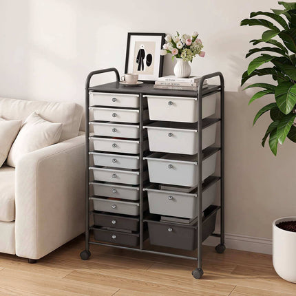 15-Drawer Rolling Cart, Black – Metal Frame, Swivel Casters
