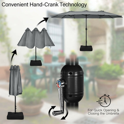 15 Ft Double-Sided Patio Umbrella With Crank And Base