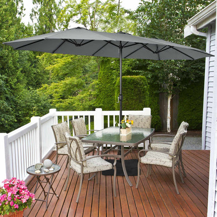 15 Ft Double-Sided Patio Umbrella With Crank And Base