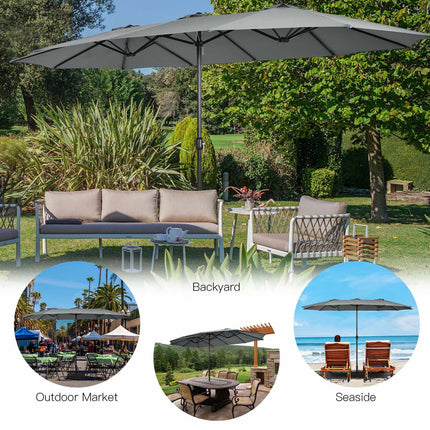 15 Ft Double-Sided Patio Umbrella With Crank And Base