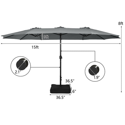 15 Ft Double-Sided Patio Umbrella With Crank And Base