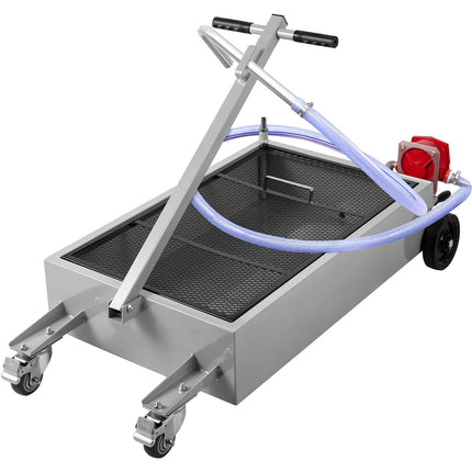 15 Gallon Low Profile Oil Drain Pan with Pump, Hose, Casters