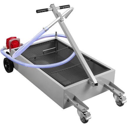 15 Gallon Low Profile Oil Drain Pan with Pump, Hose, Casters