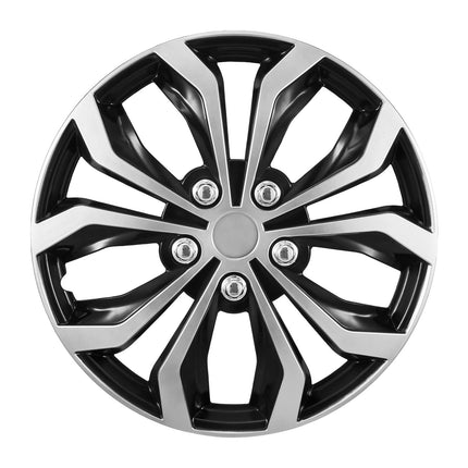 15-Inch Hubcaps Set of 4, Snap-On 10-Spoke ABS, Silver-Black