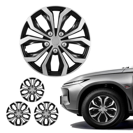 15-Inch Hubcaps Set of 4, Snap-On 10-Spoke ABS, Silver-Black