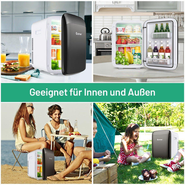 15 L Mini-Kühlschrank, 2 in 1 Kühl- und Heizfunktion, tragbares Gefrierfach, 27 x 33 x 38 cm, Weiß + Schwarz, Energieklasse E