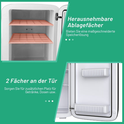 15 L Mini-Kühlschrank, 2 in 1 Kühl- und Heizfunktion, tragbares Gefrierfach, 27 x 33 x 38 cm, Weiß + Schwarz, Energieklasse E