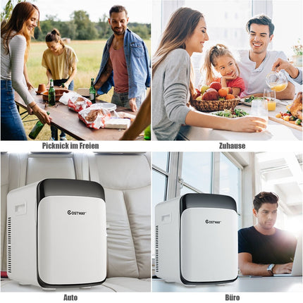 15L Mini Fridge 2 in 1 Cooling and Heating Function Portable Freezer Drinks Cooler 38cm x 33cm x 27cm White Energy Class E