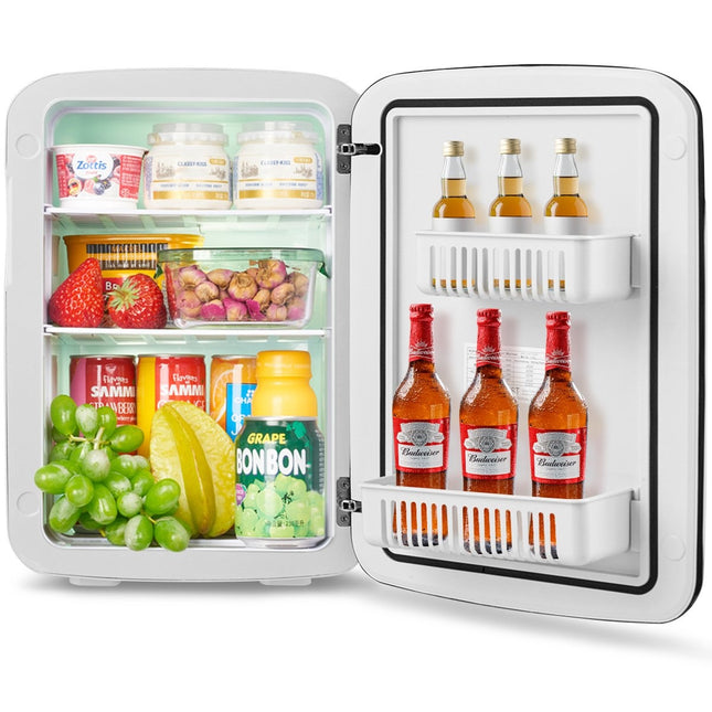 Mini-Kühlschrank, 15 l, 2-in-1, Kühl- und Heizfunktion, tragbarer Gefrierschrank, Getränkekühler, 38 cm x 33 cm x 27 cm, Weiß, Energieklasse E