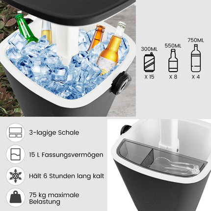 15 L Portable Cool Bar with Liftable Table Top & Bottle Opener Side Table Cool Box Black