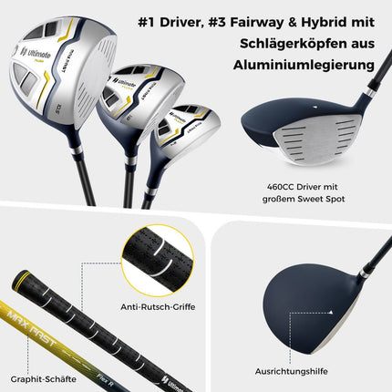 15-teiliges Golfschlägerset für Herren mit Tasche und Regenhaube