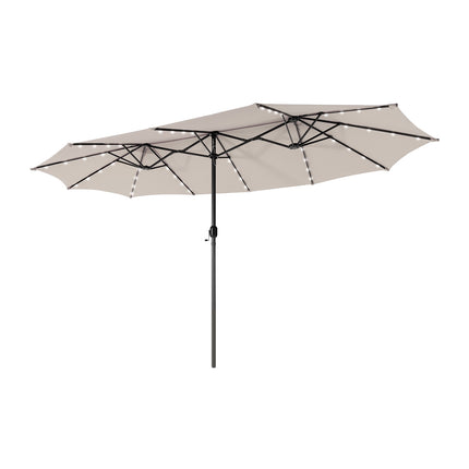 15-Fuß doppelseitiger Sonnenschirm, 48 Solar-LEDs, Beige
