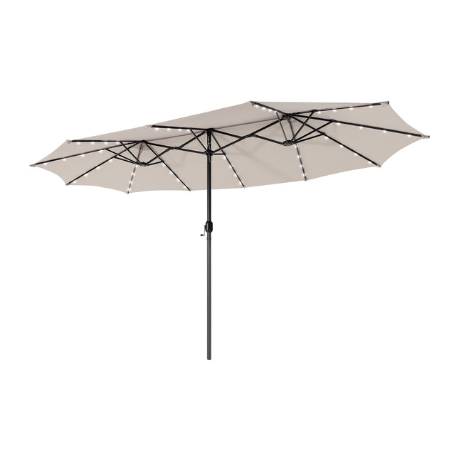 15-Fuß doppelseitiger Sonnenschirm, 48 Solar-LEDs, Beige