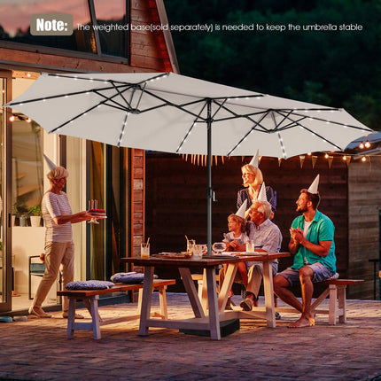 15-Fuß doppelseitiger Sonnenschirm, 48 Solar-LEDs, Beige