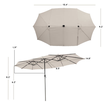 15-Fuß doppelseitiger Sonnenschirm, 48 Solar-LEDs, Beige