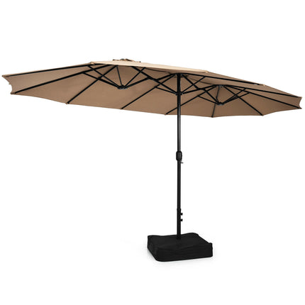 15ft Doppelseitiger Terrassenschirm mit Kurbel und Ständer, Kaffee