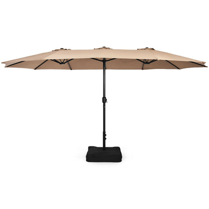 15ft Doppelseitiger Terrassenschirm mit Kurbel und Ständer, Kaffee