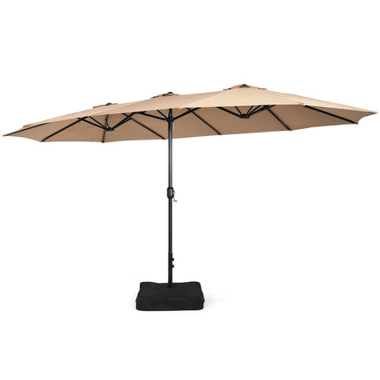 15ft Doppelseitiger Terrassenschirm mit Kurbel und Ständer, Kaffee