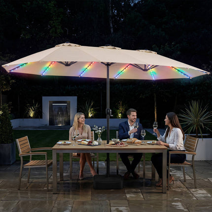 15ft Double-Sided Patio Umbrella with Solar LED Lights