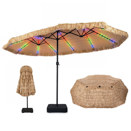 15 x 9 FT Double-Sided Patio Umbrella with Lights & Base