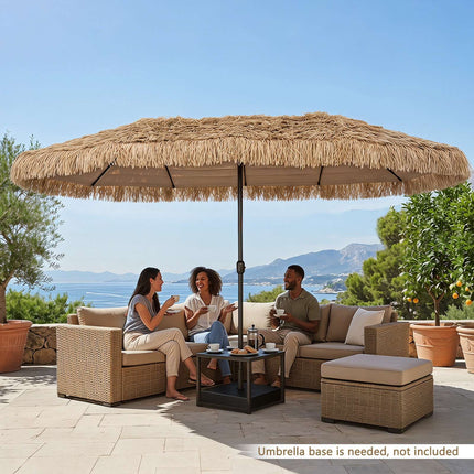 15 x 9 FT Double-Sided Tiki Patio Umbrella, Brown