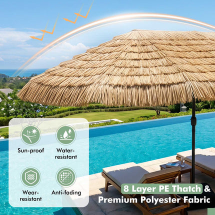15 x 9 FT Solar Patio Umbrella with Lights, Crank Lift, Brown