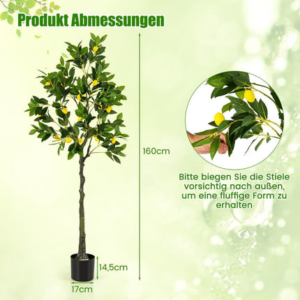 160 cm Artificial Lemon Tree with Pot & 27 Lemons Lime Tree Artificial Plant Citrus Plant