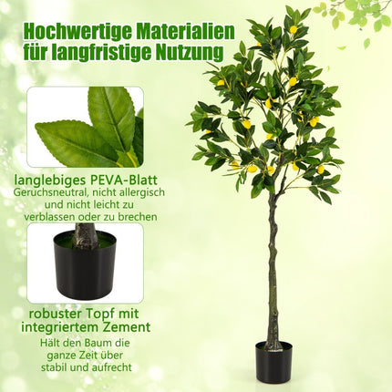 160 cm Artificial Lemon Tree with Pot & 27 Lemons Lime Tree Artificial Plant Citrus Plant