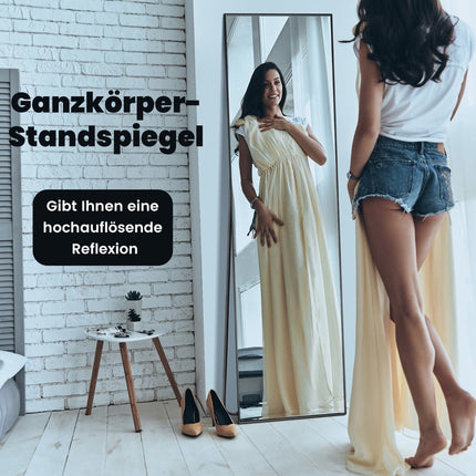 160 x 40 cm Ganzkörperspiegel 2 in 1 Standspiegel &amp; Wandspiegel aus bruchsicherem Glas schwarz