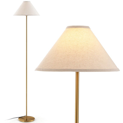 162 cm Stehleuchte goldene Stehlampe mit Fußschalter Leinenschirm und Metallstange