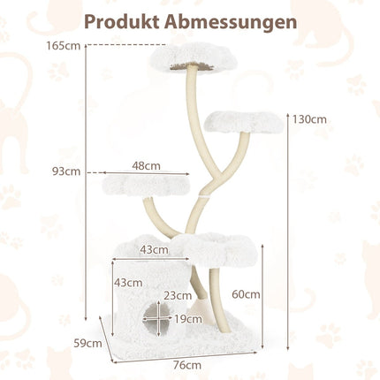 165cm Cat Tree with Sisal Posts & Cozy Hideaway