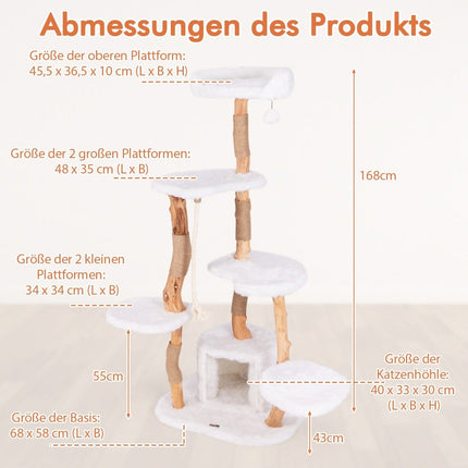 168 cm Cat Tree with Platforms, Cave, and Sisal Posts