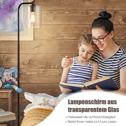 168 cm moderne Stehlampe mit Fußschalter, E27-Glühbirnensockel und schwarzem Glaslampenschirm