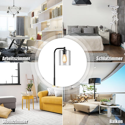 168 cm moderne Stehlampe mit Fußschalter, E27-Glühbirnensockel und schwarzem Glaslampenschirm