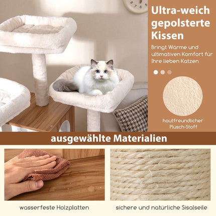 168cm Wooden Cat Tree with Hammock & Scratching Posts