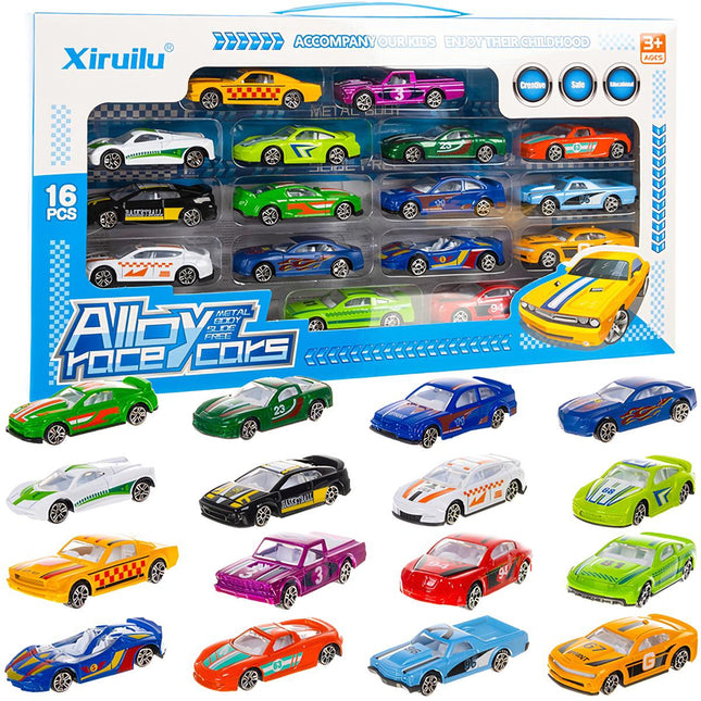 16-teiliges buntes Metall-Federauto-Set für Kinder