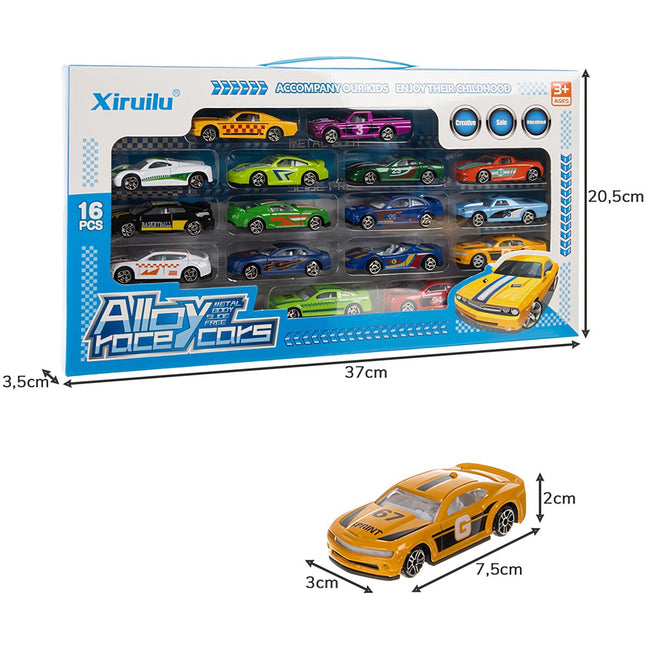16-teiliges buntes Metall-Federauto-Set für Kinder