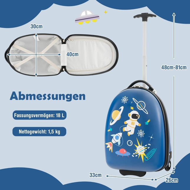 16" Kinderkoffer mit 2-stufigem Teleskopgriff Kindertrolley Kinderhandgepäck Astronauten