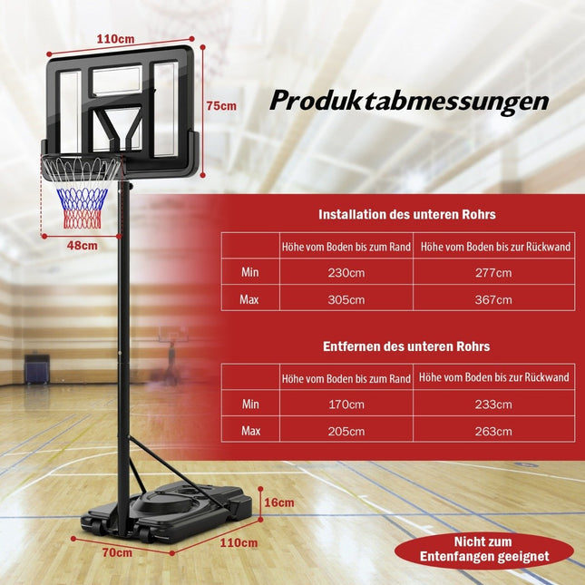 170-305cm Hoogte Verstelbare Basketbalstandaard Buiten Basketbalring met Standaard