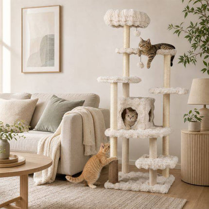 170cm Beige Cat Tree with Scratching Post & Cave