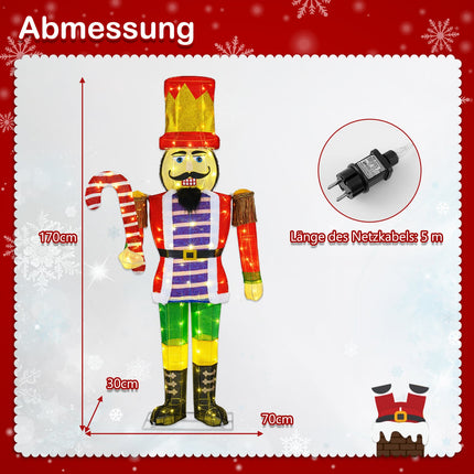 170 cm Weihnachts-Nussknacker mit Zuckerstange – LED-Beleuchtung