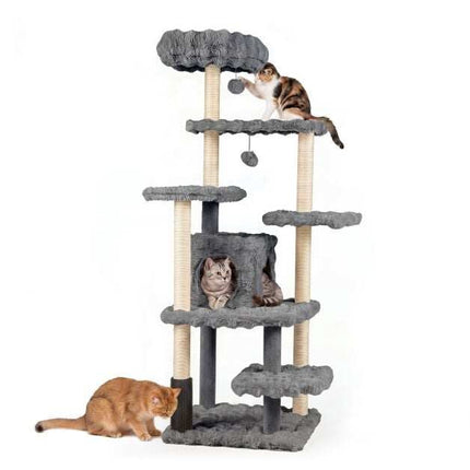 170cm Grey Cat Tree with Sisal Posts and Cave