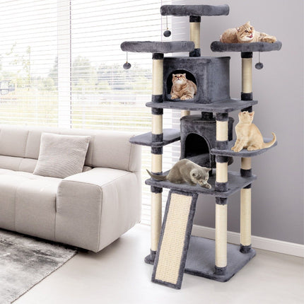 Arbre à chat de 170 cm, arbre à grimper, arbre à chat, griffoir pour chat, meuble à griffer, griffoirs, grotte avec balles de jeu