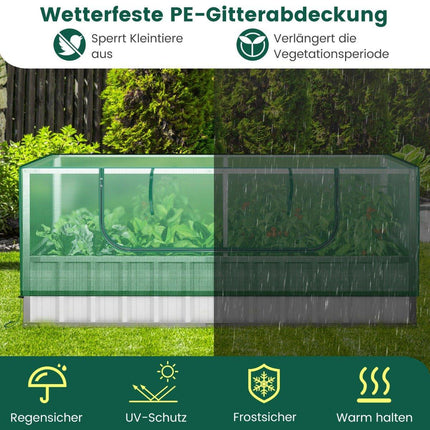 174 x 90 x 70 cm verzinktes Hochbeet mit Gewächshausabdeckung grün und silber