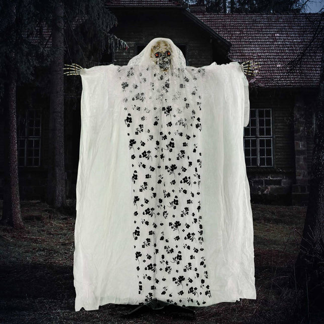 Halloween hanging ghost bride skeleton, 175 cm, glowing eyes
