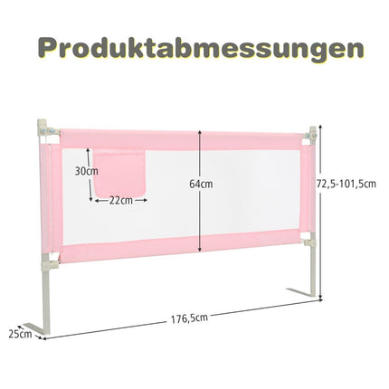 175 cm Bettgitter mit 24 verstellbaren Höhen &amp; Seitentaschen Bettschutzgitter rosa