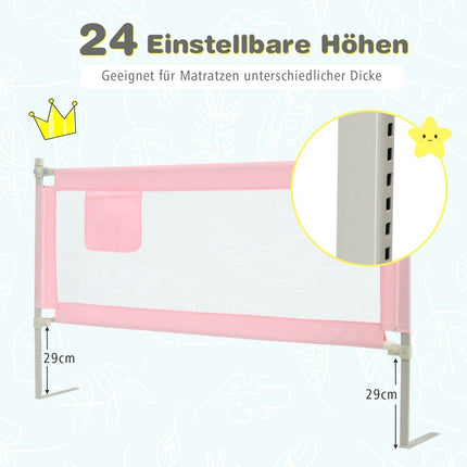 175 cm Bettgitter mit 24 verstellbaren Höhen &amp; Seitentaschen Bettschutzgitter rosa